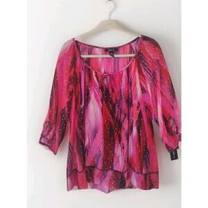 Style And Company Blouse Pink/Red W/ Camisole Wom L Flowy Romantic Valentine NWT